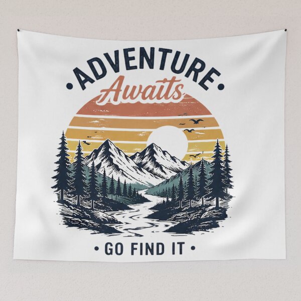 Item preview, Adventure Awaits Go Find It Retro Vintage Mountain Sunset designed and sold by Flowing Colurs.