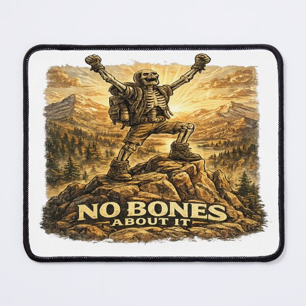 Item preview, No Bones About It Skeleton Hiker Mountain Summit Adventure designed and sold by NicheThreadCo.