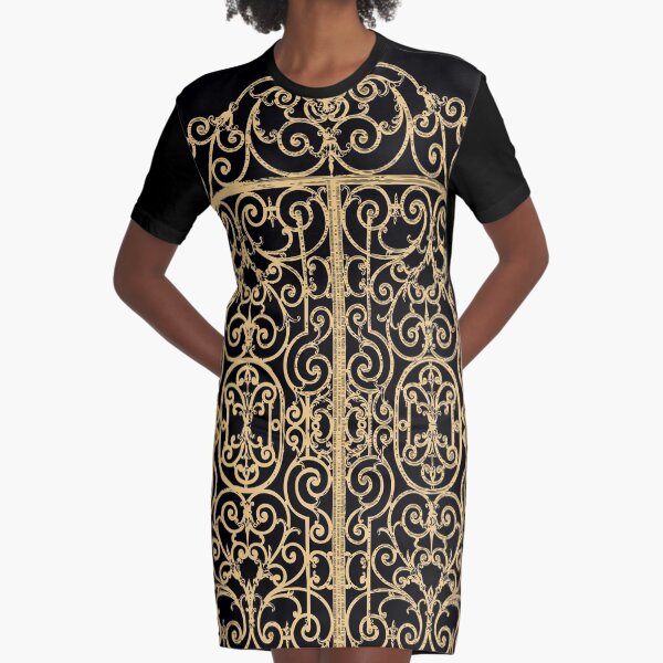 French Wrought Iron Gate | Louis XV Style | Black and Gold | Graphic T-Shirt Dress