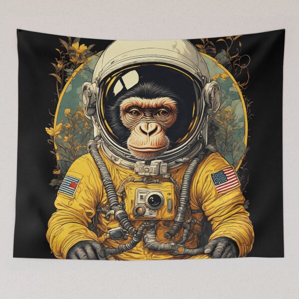 Item preview, yellow chimp astronaut on throne designed and sold by aliraweb.