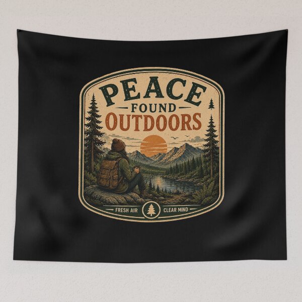 Item preview, Peace Found Outdoors – Retro Hiking Introvert Nature Design designed and sold by MotylekAnia.