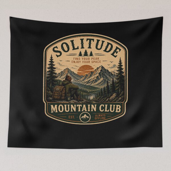 Item preview, Solitud Mountain Club – Retro Hiking Introvert Nature Design designed and sold by MotylekAnia.