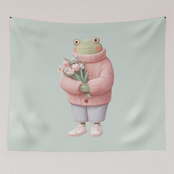 Item preview, Cottagecore Frog in Sweater Cute Aesthetic Floral Art designed and sold by PixelQ.