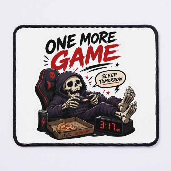 Item preview, One More Game Sleep Tomorrow Funny Skeleton Gamer Gaming Quote designed and sold by extrisiceye.
