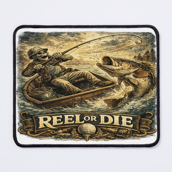 Item preview, Reel or Die Skeleton Fisherman Fishing Boat Giant Fish Vintage Funny designed and sold by NicheThreadCo.