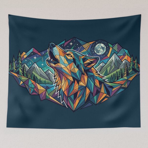 Item preview, Wild Geometric Splash No.1: Geometric Howling Wolf designed and sold by NO BEAVER NO PUNK.