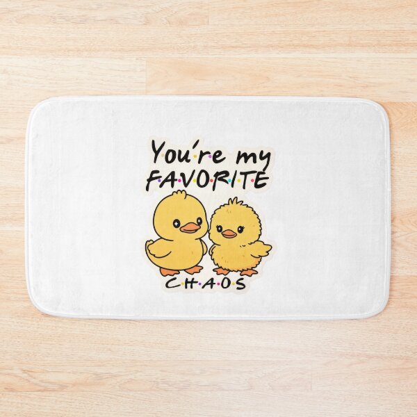 Item preview, Cute yellow ducks with the text saying you’re my favorite chaos on a pastel background with colorful dots surrounding them designed and sold by SpaceartLilu.