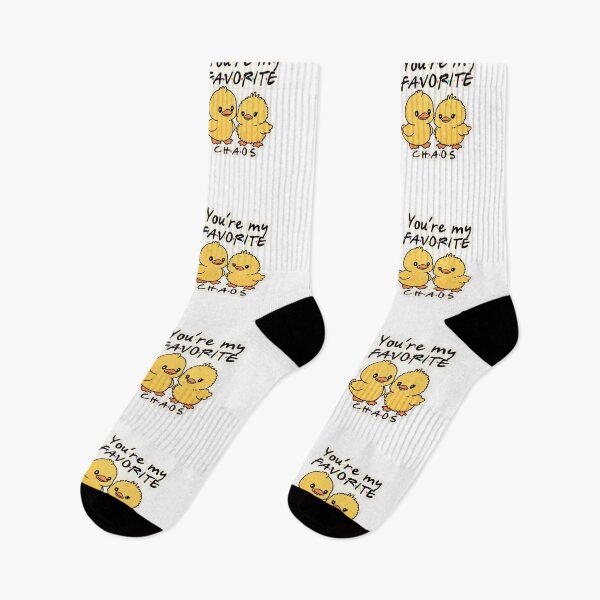 Item preview, Cute yellow ducks with the text saying you’re my favorite chaos on a pastel background with colorful dots surrounding them designed and sold by SpaceartLilu.