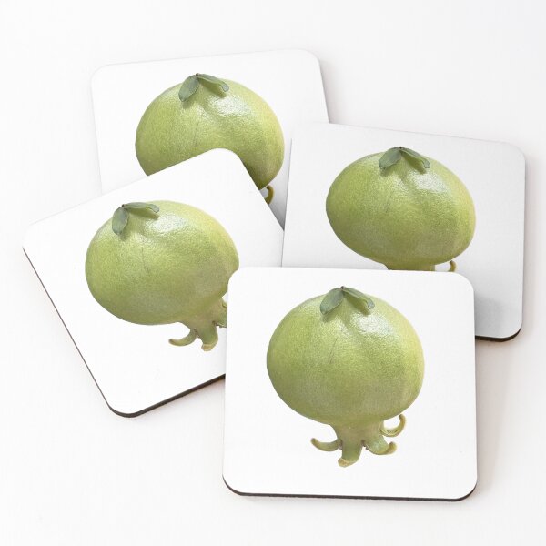 Item preview, Single unripe green pomegranate fruit with fresh stem and calyx, isolated on a clean white background, perfect for agricultural or botanical design designed and sold by pipikijung.