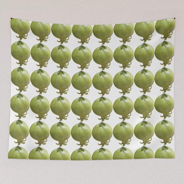 Item preview, Single unripe green pomegranate fruit with fresh stem and calyx, isolated on a clean white background, perfect for agricultural or botanical design designed and sold by pipikijung.