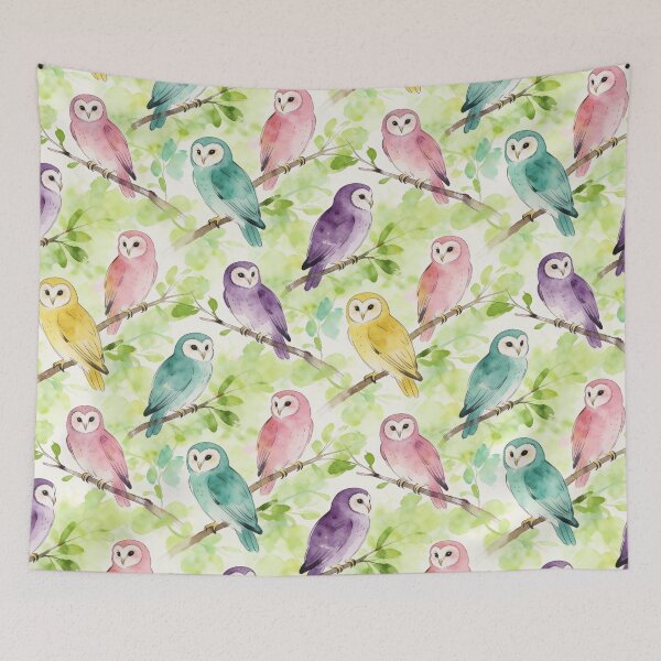 Item preview, Whimsical Pastel Watercolor Barn Owl Pattern designed and sold by wissal.studio.