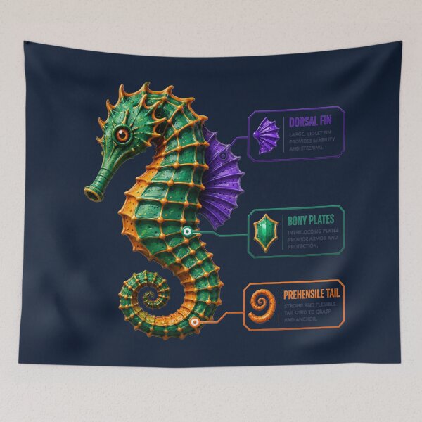 Item preview, Vibrant Seahorse Anatomical Blueprint Design designed and sold by MarVan-Prints.