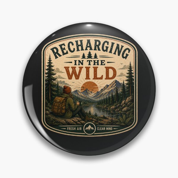 Item preview, Recharging In The Wild – Retro Hiking Introvert Nature Design designed and sold by MotylekAnia.