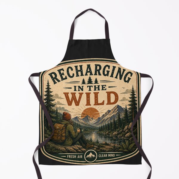 Item preview, Recharging In The Wild – Retro Hiking Introvert Nature Design designed and sold by MotylekAnia.