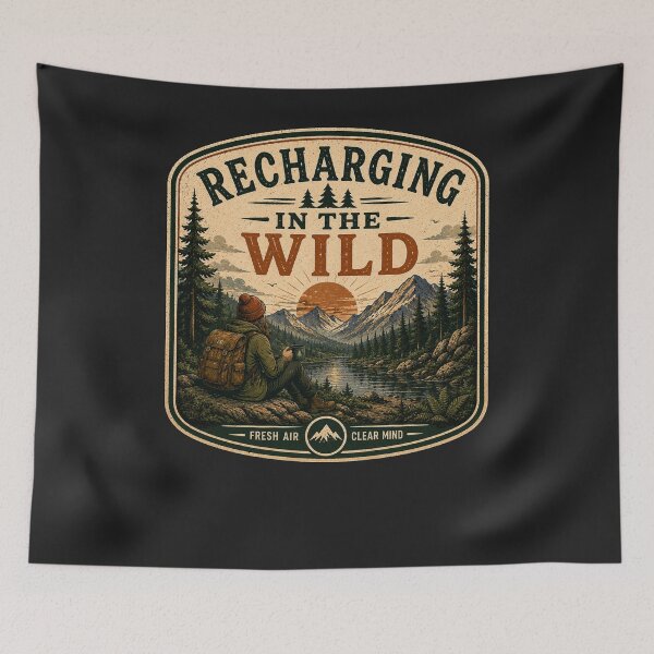 Item preview, Recharging In The Wild – Retro Hiking Introvert Nature Design designed and sold by MotylekAnia.