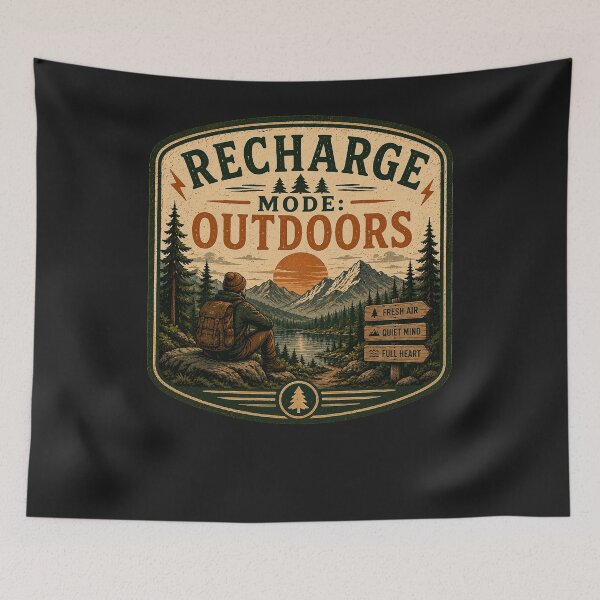 Item preview, Recharge Mode: Outdoors – Retro Hiking Introvert Nature Design. designed and sold by MotylekAnia.