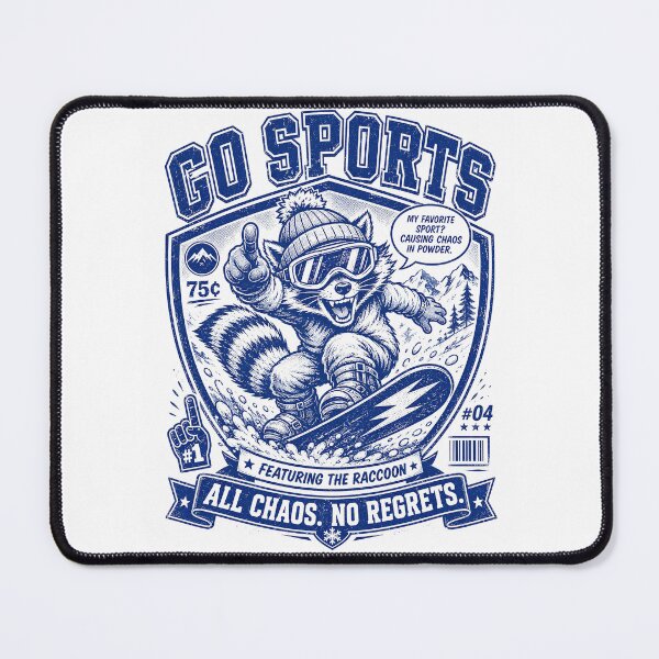 Item preview, Go Sports Raccoon Snowboarding Retro Blue Comic Animal designed and sold by JerdbordinShop.