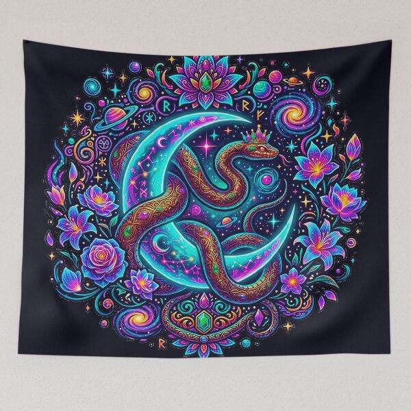 Item preview, Psychedelic Cosmic Crown Snake Crescent Moon Mandala Art designed and sold by MT-Hub | Cute Aesthetic Art, Stickers & Phone Cases.