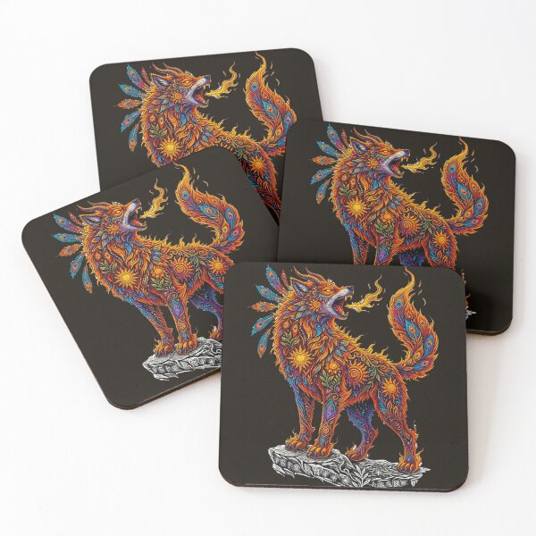 Item preview, Psychedelic Nine Tailed Kitsune Fox Fire Peacock Mandala Art designed and sold by MT-Hub | Cute Aesthetic Art, Stickers & Phone Cases.
