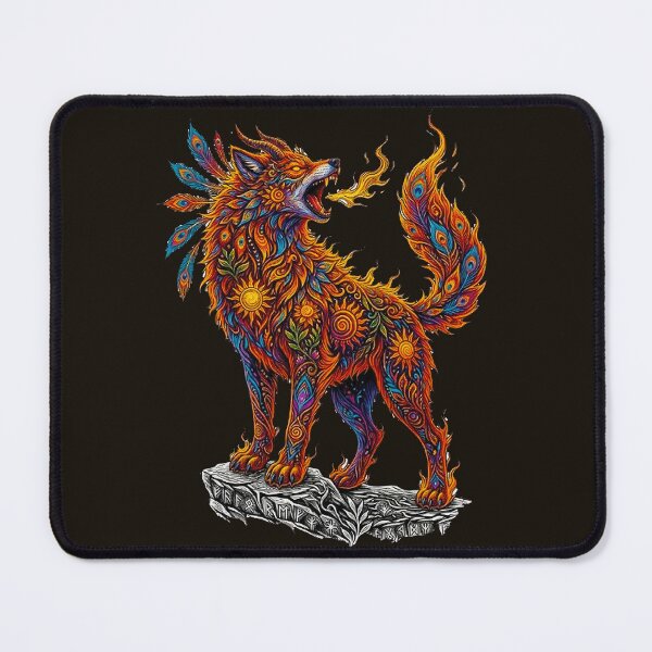 Item preview, Psychedelic Nine Tailed Kitsune Fox Fire Peacock Mandala Art designed and sold by MT-Hub | Cute Aesthetic Art, Stickers & Phone Cases.