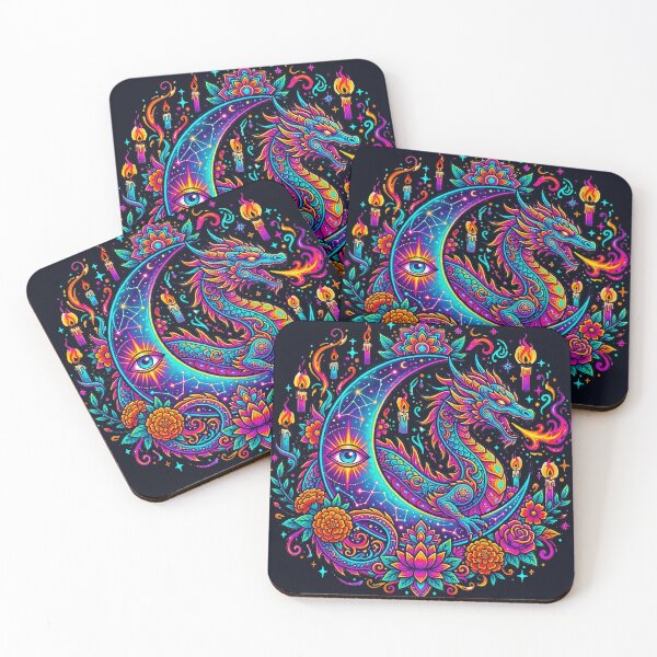 Item preview, Psychedelic Cosmic Dragon Crescent Moon Witchy Mandala Art designed and sold by MT-Hub | Cute Aesthetic Art, Stickers & Phone Cases.
