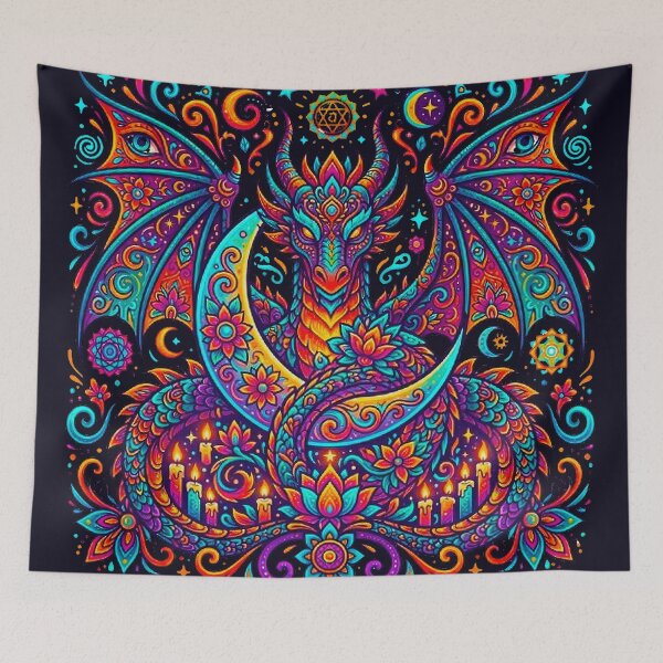 Item preview, Psychedelic Celestial Dragon Lotus Mandala Witchy Occult Art designed and sold by MT-Hub | Cute Aesthetic Art, Stickers & Phone Cases.