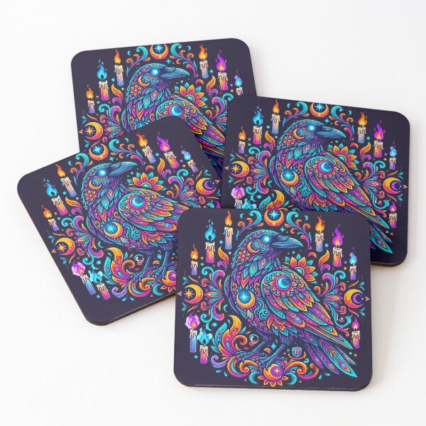 Item preview, Psychedelic Gothic Raven Neon Witchy Crow Mandala Art designed and sold by MT-Hub | Cute Aesthetic Art, Stickers & Phone Cases.