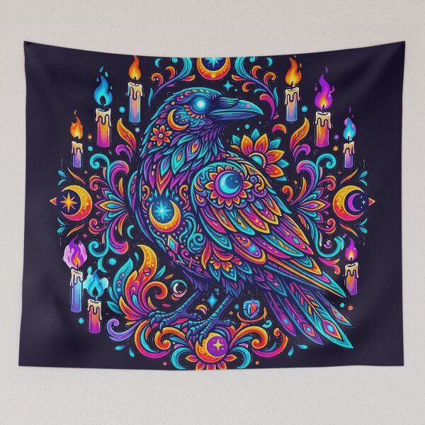 Item preview, Psychedelic Gothic Raven Neon Witchy Crow Mandala Art designed and sold by MT-Hub | Cute Aesthetic Art, Stickers & Phone Cases.