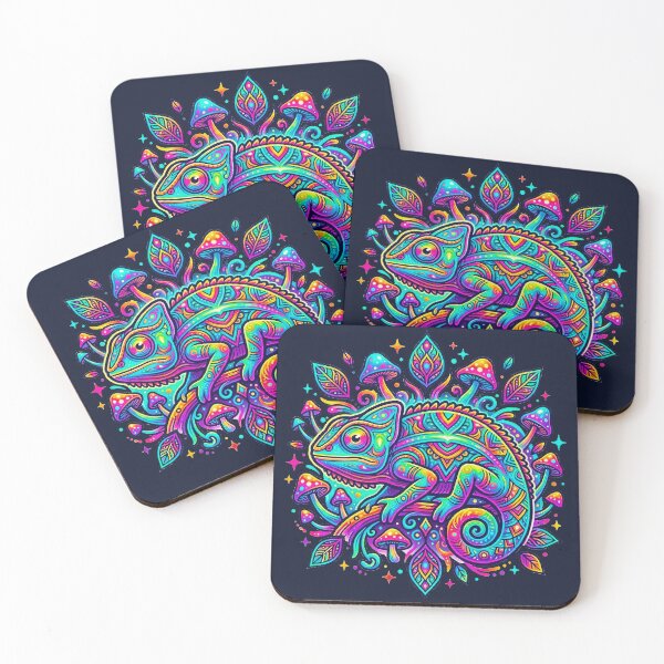Item preview, Psychedelic Neon Chameleon Trippy Mushroom Mandala Art designed and sold by MT-Hub | Cute Aesthetic Art, Stickers & Phone Cases.