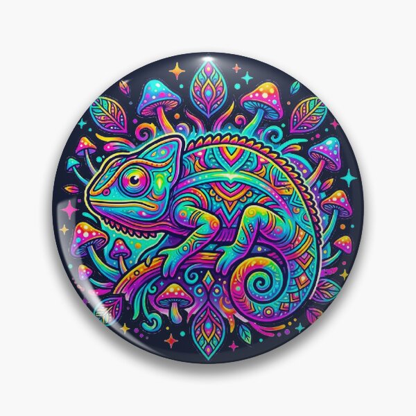Item preview, Psychedelic Neon Chameleon Trippy Mushroom Mandala Art designed and sold by MT-Hub | Cute Aesthetic Art, Stickers & Phone Cases.