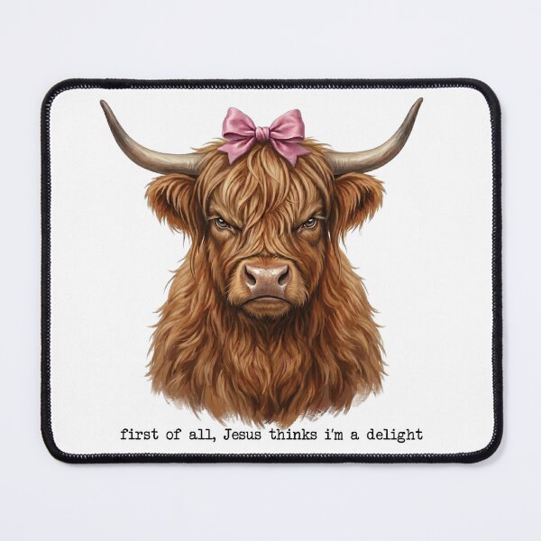 Item preview, First of All Jesus Thinks I'm a Delight – Funny Christian Highland Cow Pink Bow Coffee designed and sold by TheBeesForYou.