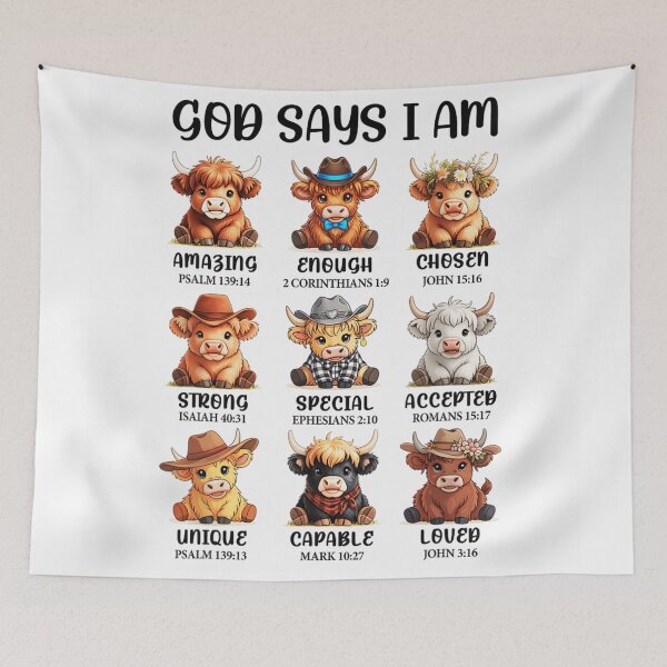 Item preview, God Says I Am Bible Verse Highland Cows Cute Christian Cowgirl designed and sold by PhocoNibict.