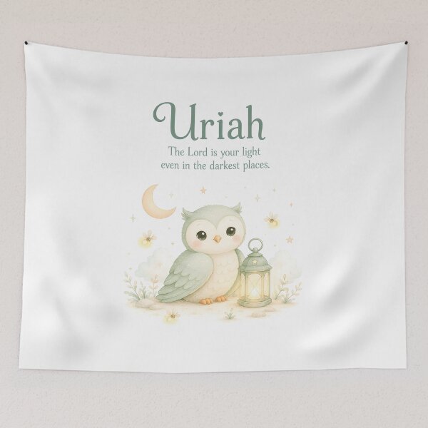 Item preview, Uriel Owl Nursery Wall Art – Christian Baby Name Decor with Bible Quote designed and sold by LoveNurseries.