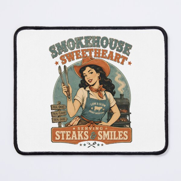 Item preview, Smokehouse Sweetheart Vintage BBQ Pin Up Girl Retro Western Grill T-Shirt designed and sold by Snackwear Apparel.