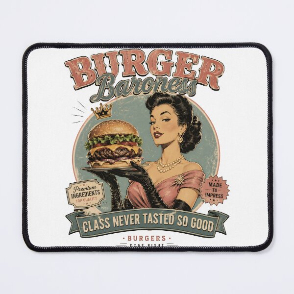 Item preview, The Burger Baroness Vintage Retro Burger Pin-Up Girl T-Shirt | 1950s Diner Art designed and sold by Snackwear Apparel.