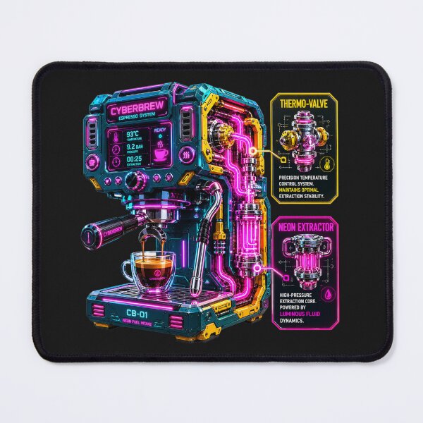 Item preview, Cyberpunk Neon Industrial Espresso Machine Schematic designed and sold by MarVan-Prints.