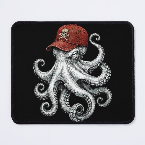 Item preview, Grumpy Octopus Wearing Red Skull Baseball Cap Cool Sea Creature Art designed and sold by PhocoNibict.