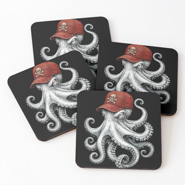 Item preview, Grumpy Octopus Wearing Red Skull Baseball Cap Cool Sea Creature Art designed and sold by PhocoNibict.