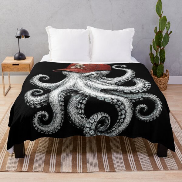 Item preview, Grumpy Octopus Wearing Red Skull Baseball Cap Cool Sea Creature Art designed and sold by PhocoNibict.