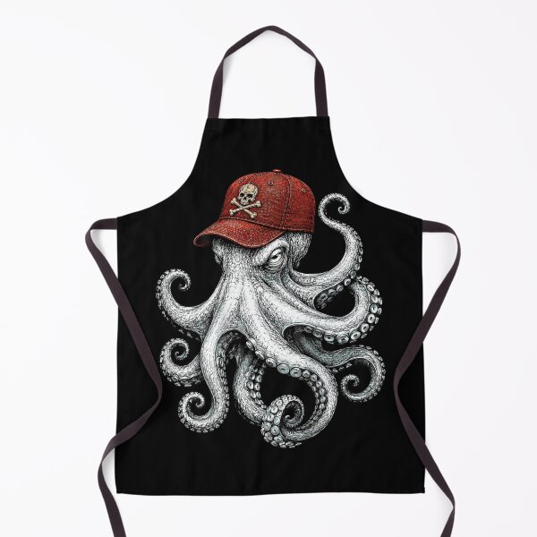Item preview, Grumpy Octopus Wearing Red Skull Baseball Cap Cool Sea Creature Art designed and sold by PhocoNibict.