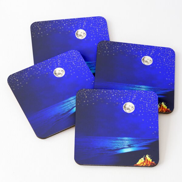 Item preview, surreal moonlight ocean beach bonfire night designed and sold by FahdSpaceArt.