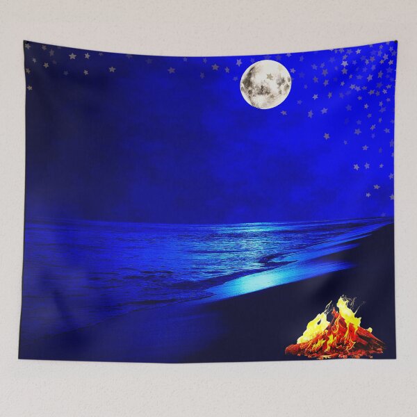 Item preview, surreal moonlight ocean beach bonfire night designed and sold by FahdSpaceArt.