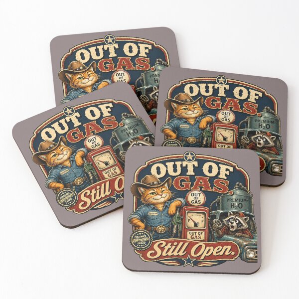 Item preview, Out Of Gas Still Open Funny Cowboy Cat Vintage Gas Station Raccoon Retro Cartoon T-Shirt designed and sold by HOUSE OF TIST.
