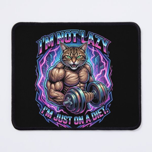 Item preview, I'm Not Lazy I'm Just On A Diet Gym Cat Cyberpunk Fitness T-Shirt designed and sold by happyshirt27.