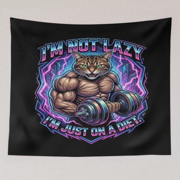 Item preview, I'm Not Lazy I'm Just On A Diet Gym Cat Cyberpunk Fitness T-Shirt designed and sold by happyshirt27.