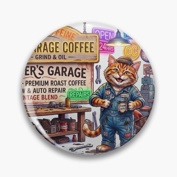 Item preview, Funny Coffee Cat Mechanic Garage Vintage Retro Coffee designed and sold by Hilmanku.