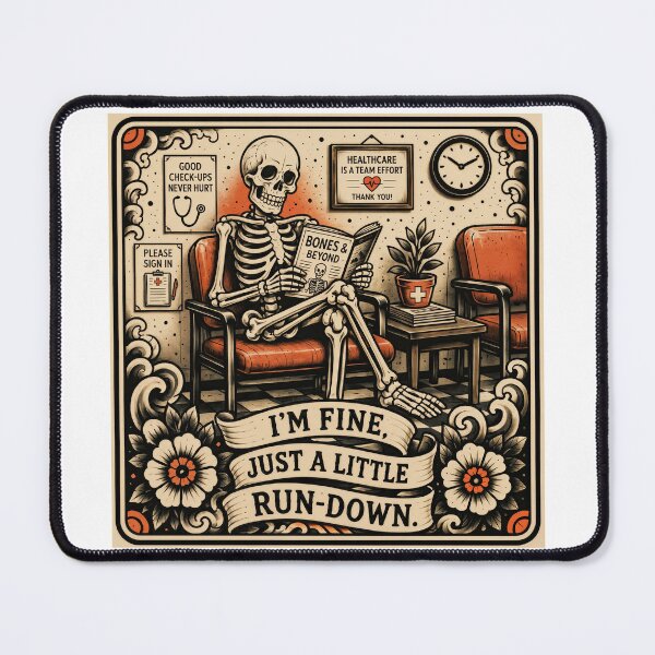 Item preview, T-Shirt - Sticker - I’m Fine: Skeletal Waiting Room Humor designed and sold by ForeverPrintsOK.