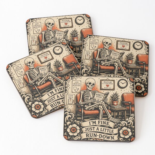 Item preview, T-Shirt - Sticker - I’m Fine: Skeletal Waiting Room Humor designed and sold by ForeverPrintsOK.