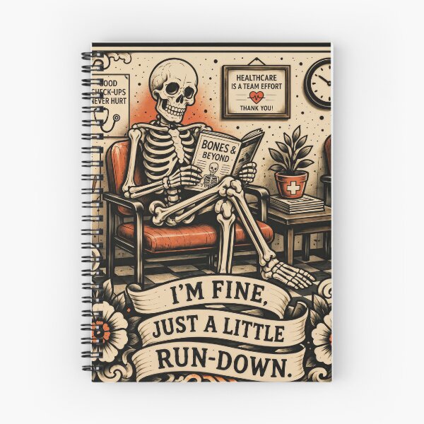 Item preview, T-Shirt - Sticker - I’m Fine: Skeletal Waiting Room Humor designed and sold by ForeverPrintsOK.