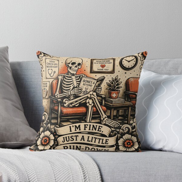 Item preview, T-Shirt - Sticker - I’m Fine: Skeletal Waiting Room Humor designed and sold by ForeverPrintsOK.